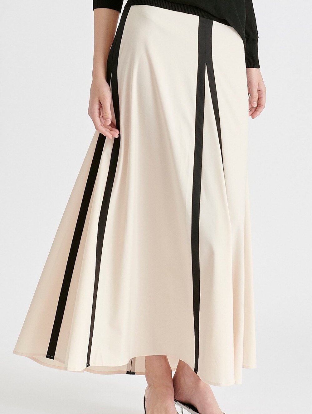 Paisie Contrast Trim Maxi Skirt in Beige and Black Size UK 16 US 12 New